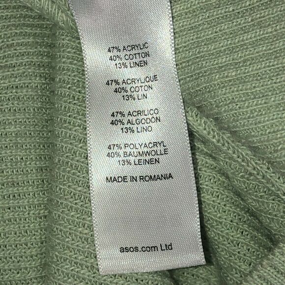 ASOS Womens Sweater Size 2 Green Cold Open Shoulder Sweater Long Sleeve Shirt - Picture 6 of 6